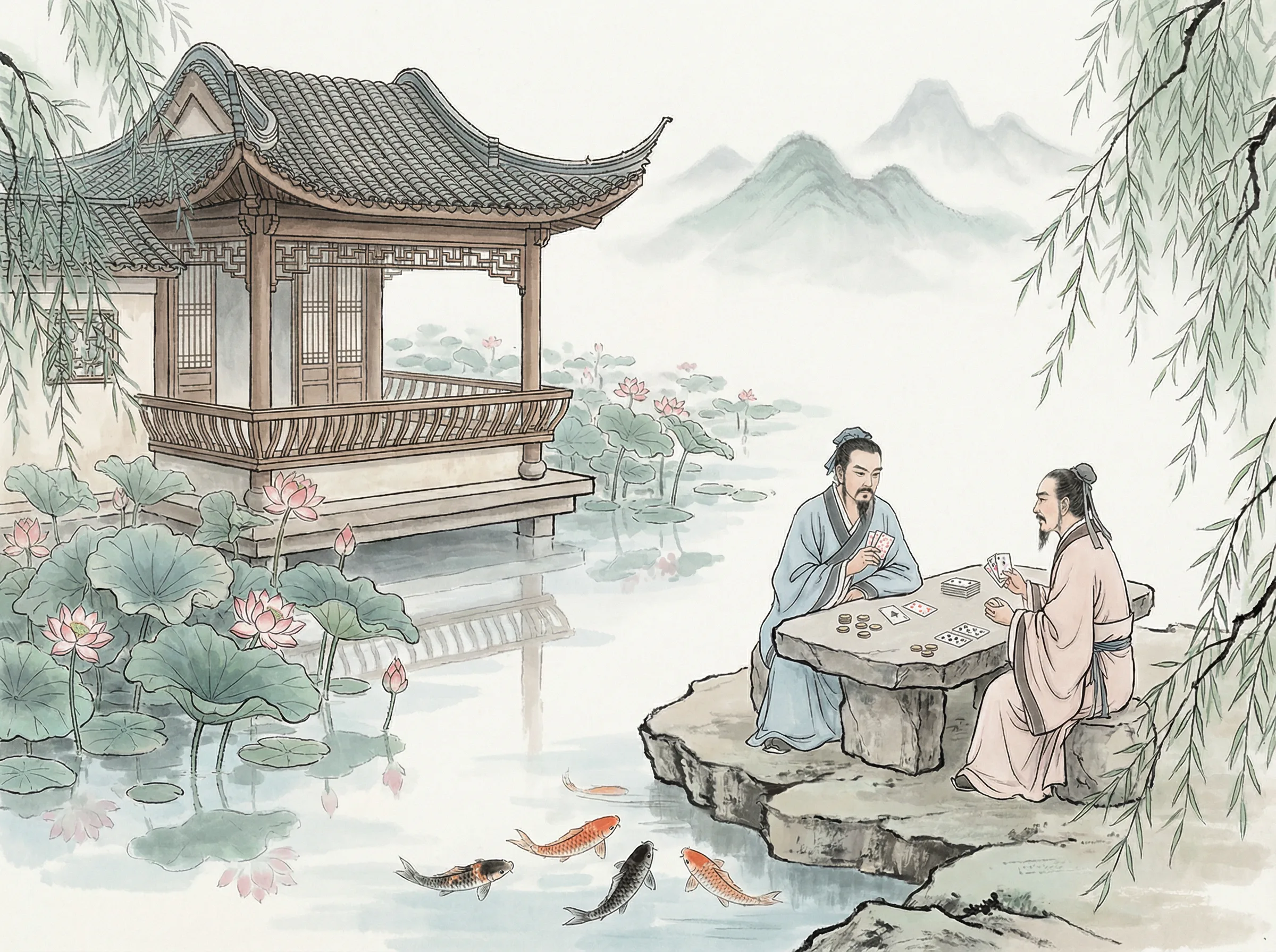 ky棋牌水榭德州临水对弈场景